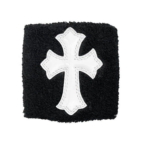 Chrome Hearts White Patent Leather Cemetery Cross Patch Sweatband Black