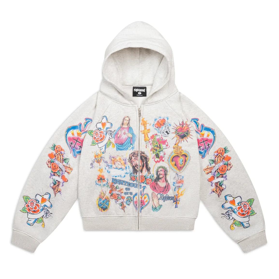 We Are Righteous Risen King Cropped Zip-Up Hoodie Grey – Endless We Are Righteous Risen King Cropped Zip-Up Hoodie Grey – Endless