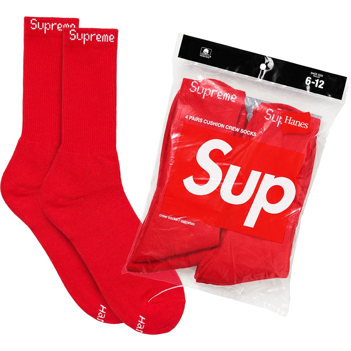 Supreme®/Hanes® Crew Socks (4 Pack) Red