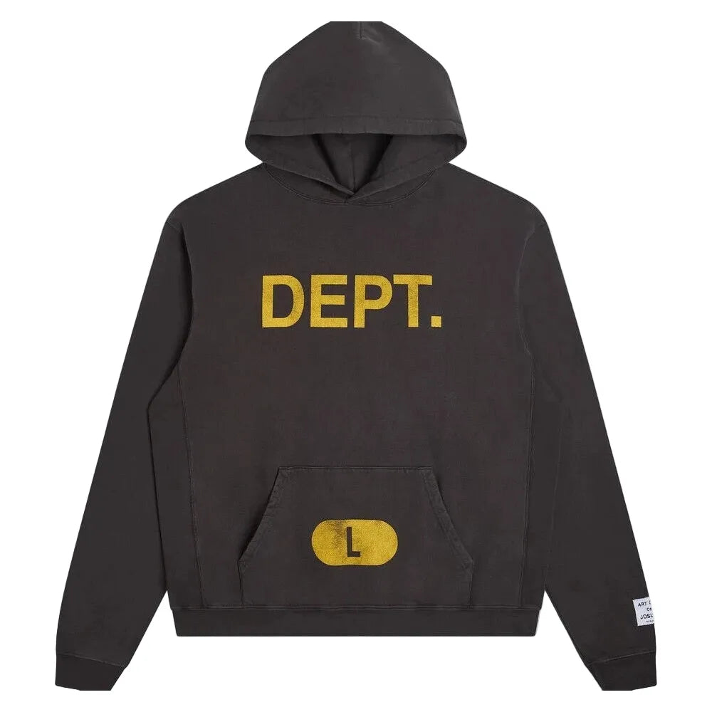 Gallery Dept Washed Black & Yellow Dept Logo Hoodie