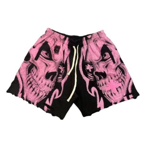 Vertabrae Skull Storm Distressed Shorts Pink