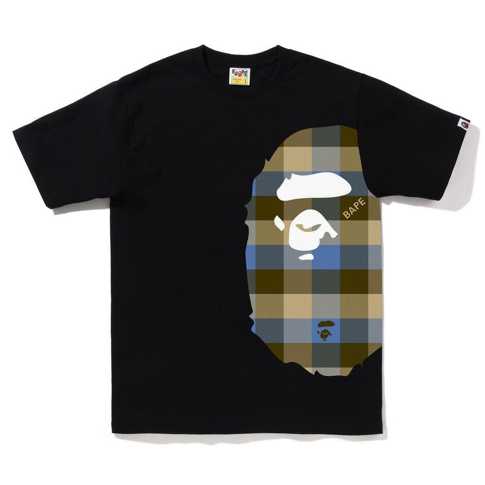 BAPE Block Check Side Big Ape Head Tee Black