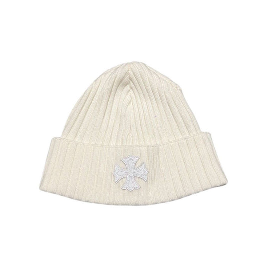 Chrome Hearts Leather Plus Cross Patch Cashmere Beanie White