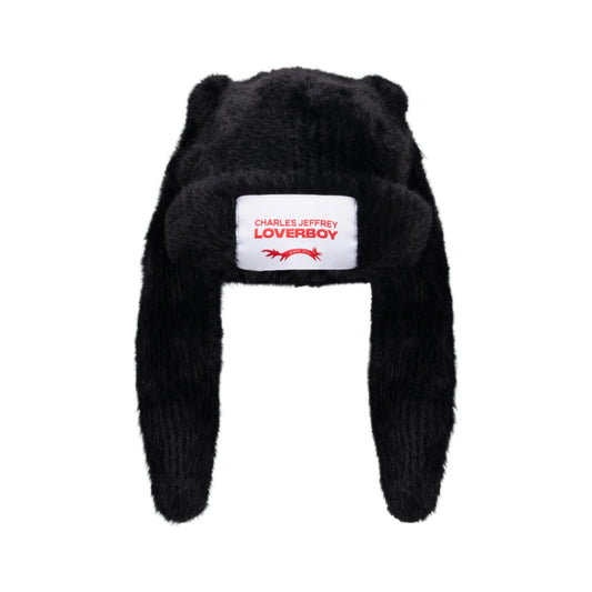 Charles Jeffrey LOVERBOY Fluffy Chunky Rabbit Beanie Black