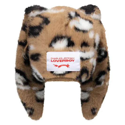 Charles Jeffrey LOVERBOY Fluffy Chunky Rabbit Beanie Brown Leopard