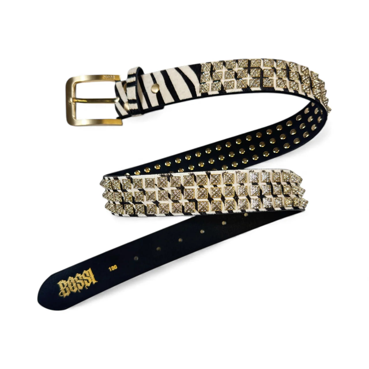 Bossi Rhinestone Punk Stud Belt Zebra/Gold