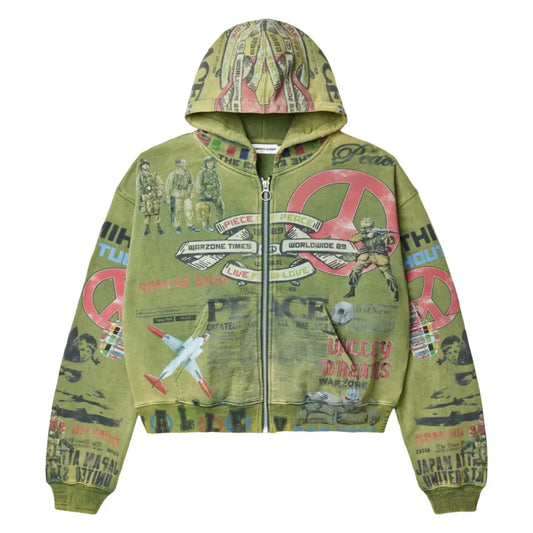 Vale Forever Peace Zip-Up Hoodie Olive