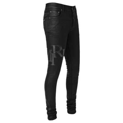 Amiri Waxed Staggered Logo Skinny Jean Black Wax