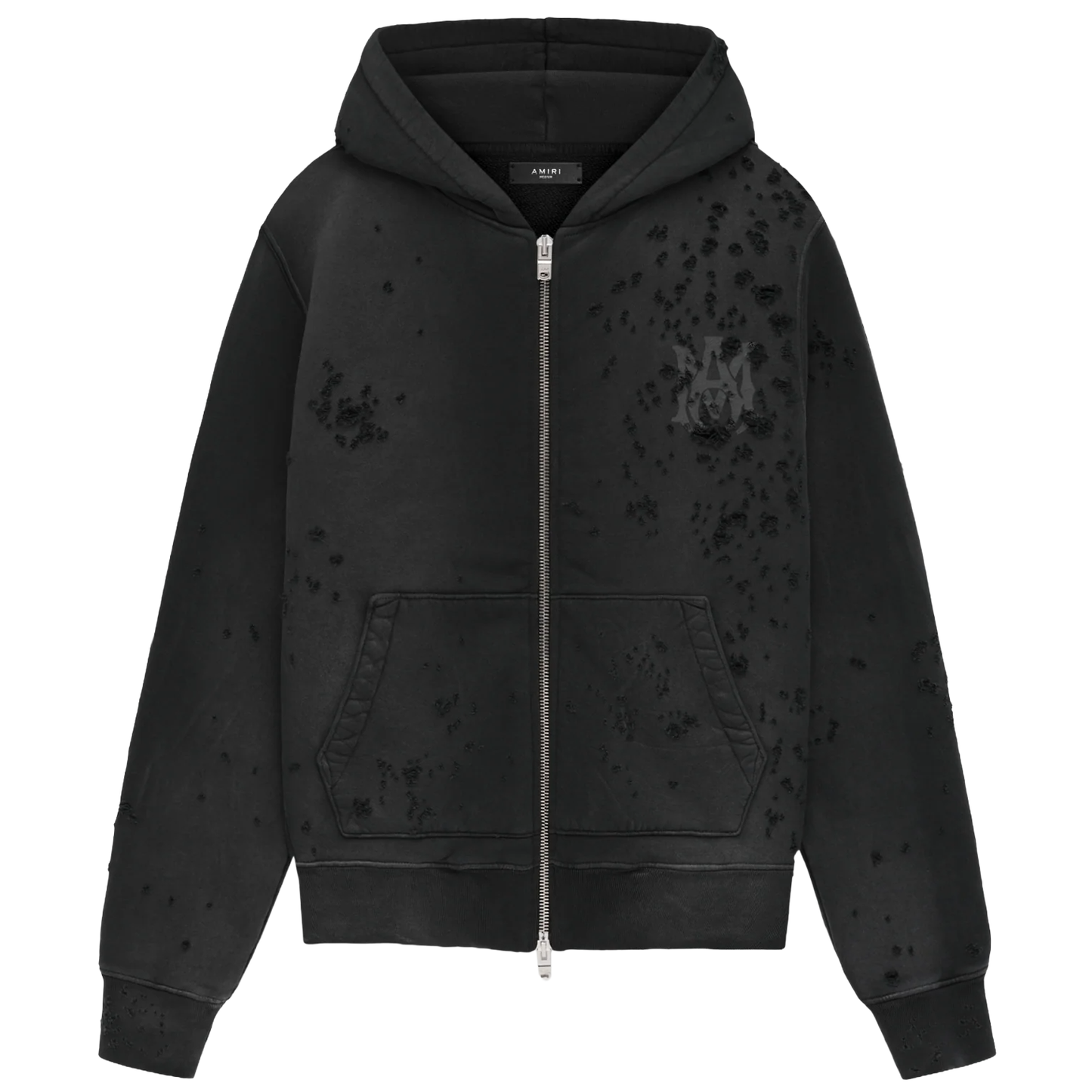 Amiri MA Logo Shotgun Zip-Up Hoodie Faded Black