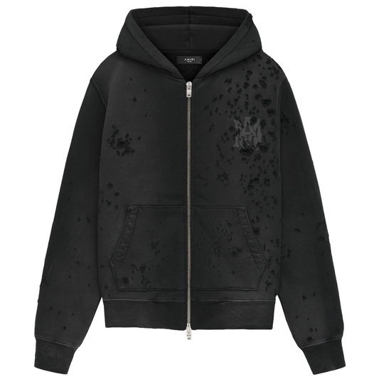 Amiri MA Logo Shotgun Zip-Up Hoodie Faded Black