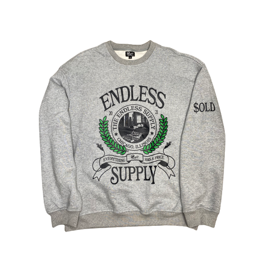 Endless Supply College Crewneck Sweatshirt Heather Grey