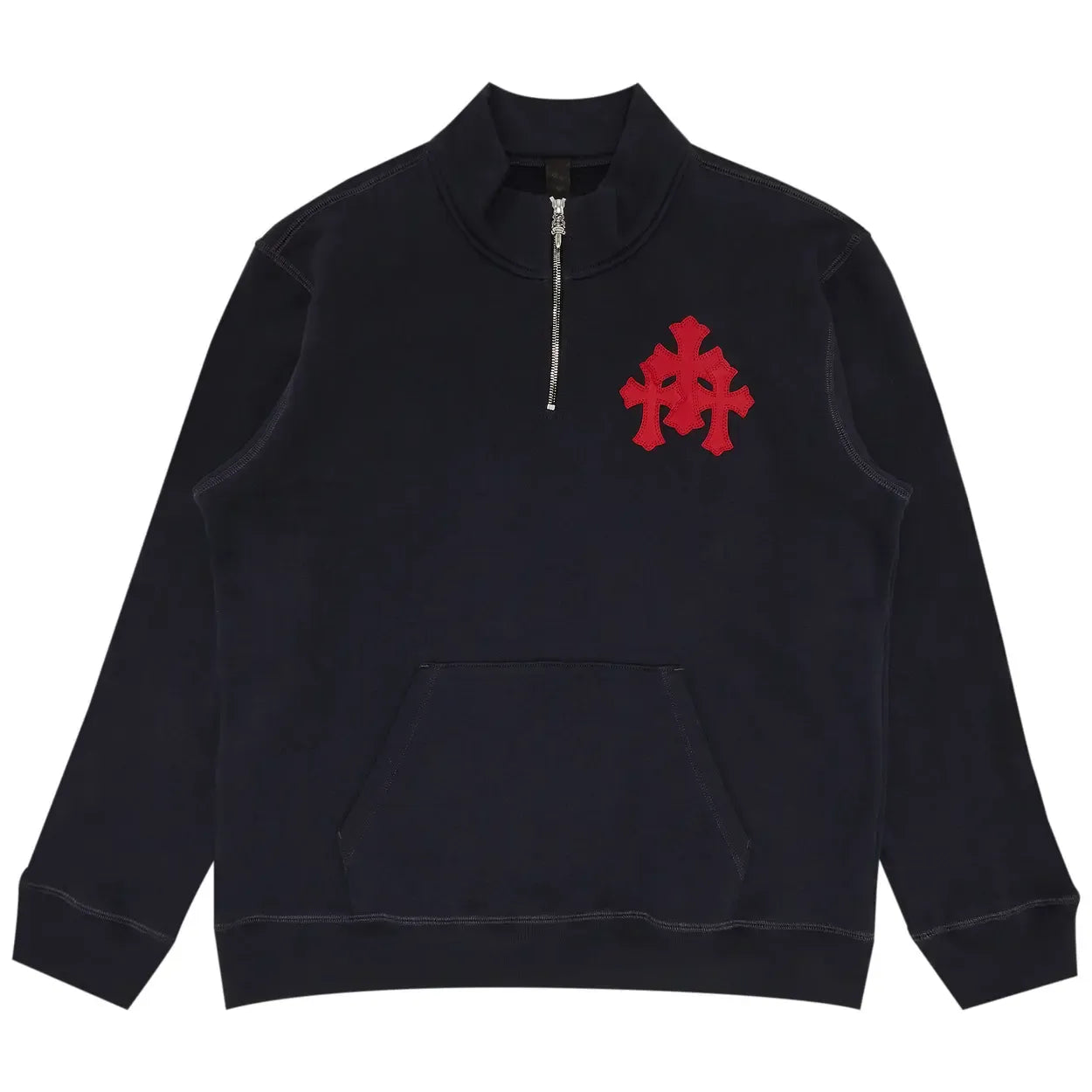 Chrome Hearts Paper Jam Triple Cross Quarter Zip Navy/Red Used