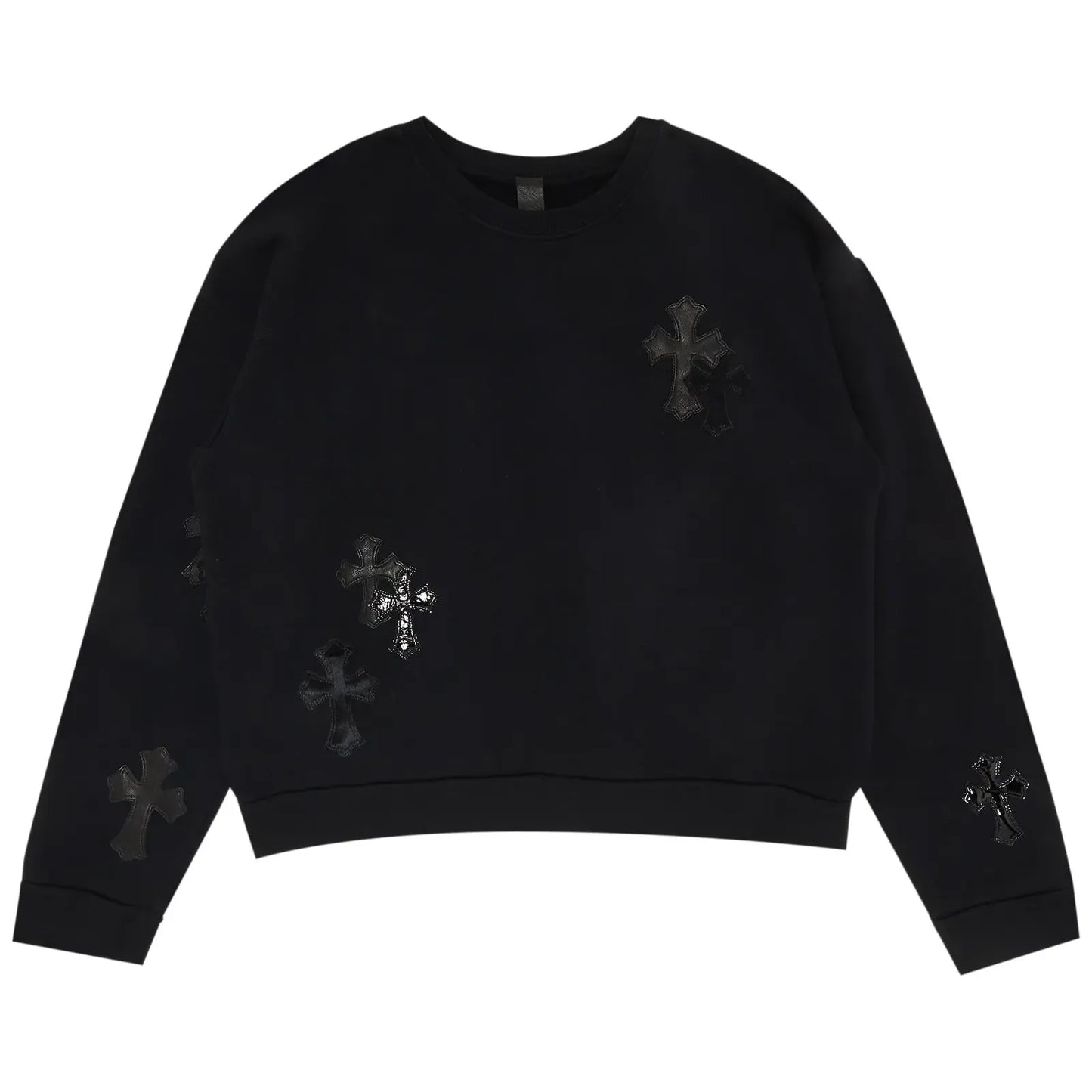 Chrome Hearts Ponyhair Patent Leather Cross Patch Crewneck Black