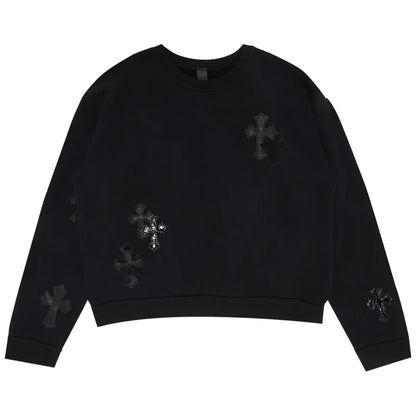 Chrome Hearts Ponyhair Patent Leather Cross Patch Crewneck Black
