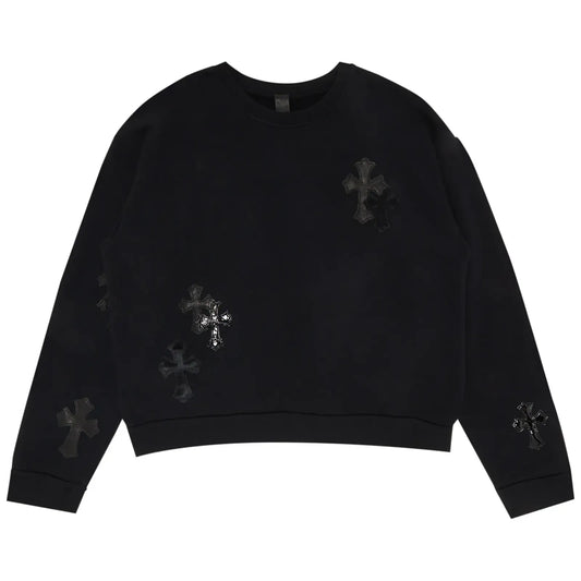 Chrome Hearts Ponyhair Patent Leather Cross Patch Crewneck Black