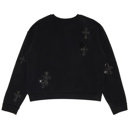 Chrome Hearts Ponyhair Patent Leather Cross Patch Crewneck Black