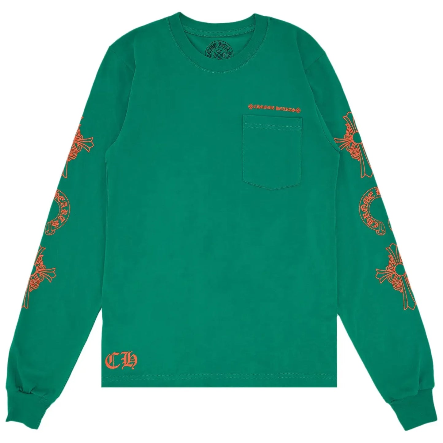 Chrome Hearts Horseshoe Cross Logo L/S T-Shirt Green/Orange