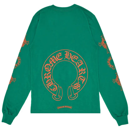 Chrome Hearts Horseshoe Cross Logo L/S T-Shirt Green/Orange