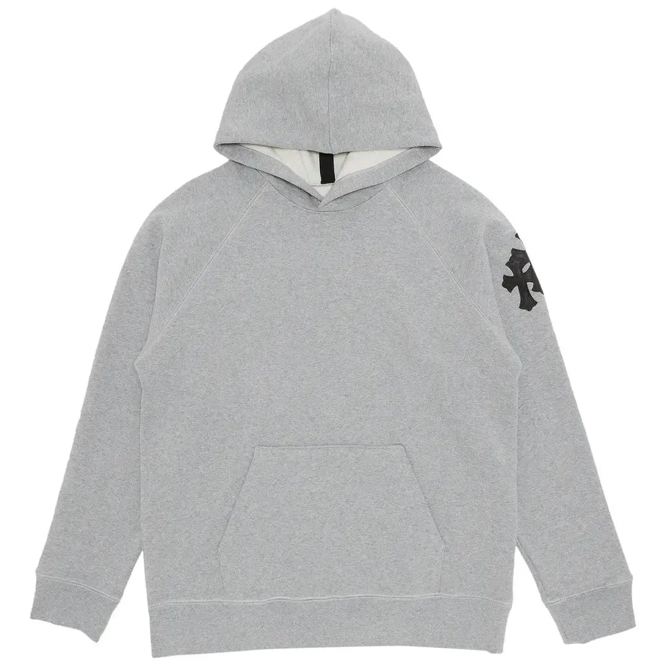 Chrome Hearts Paper Jam Leather Triple Cross Hoodie Heather Grey