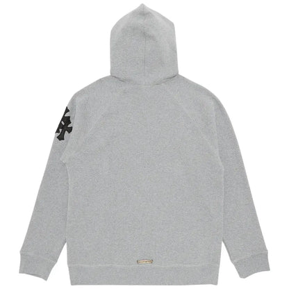 Chrome Hearts Paper Jam Leather Triple Cross Hoodie Heather Grey