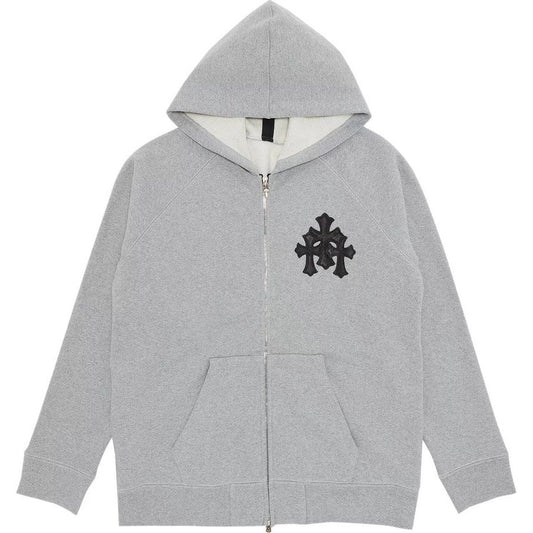 Chrome Hearts Paper Jam Triple Leather Cross Zip-Up Hoodie Heather Grey