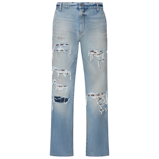 Amiri Checkered Repair Bootcut Jean Aged Indigo