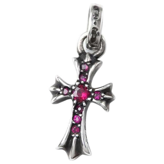 Chrome Hearts Silver Baby Fat Ruby Cross Pendant