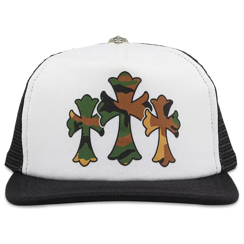 Chrome Hearts Camo Triple Cross Trucker Hat Black/White