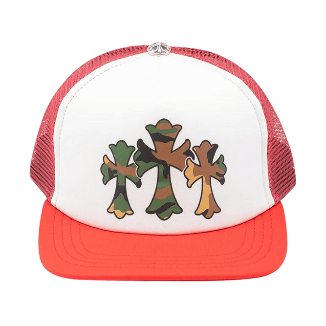 Chrome Hearts Camo Triple Cross Trucker Hat Red/White
