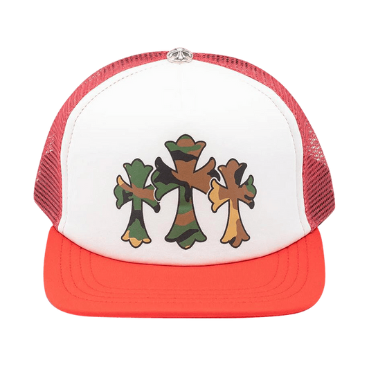 Chrome Hearts Camo Triple Cross Trucker Hat Red/White
