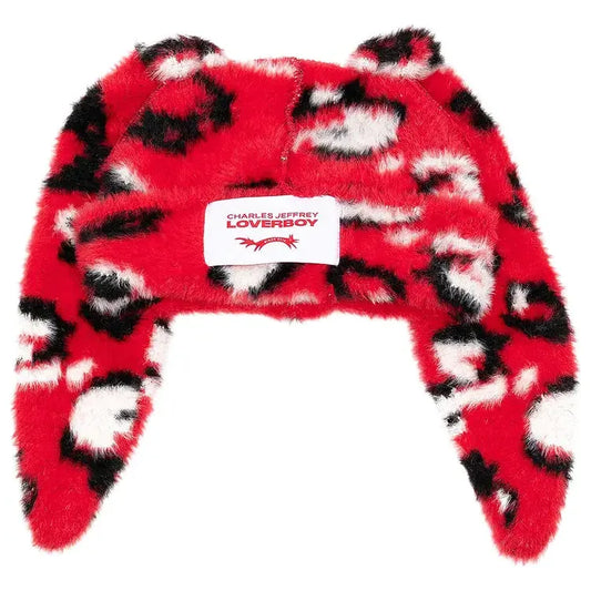 Charles Jeffrey LOVERBOY Fluffy Chunky Rabbit Beanie Red Leopard