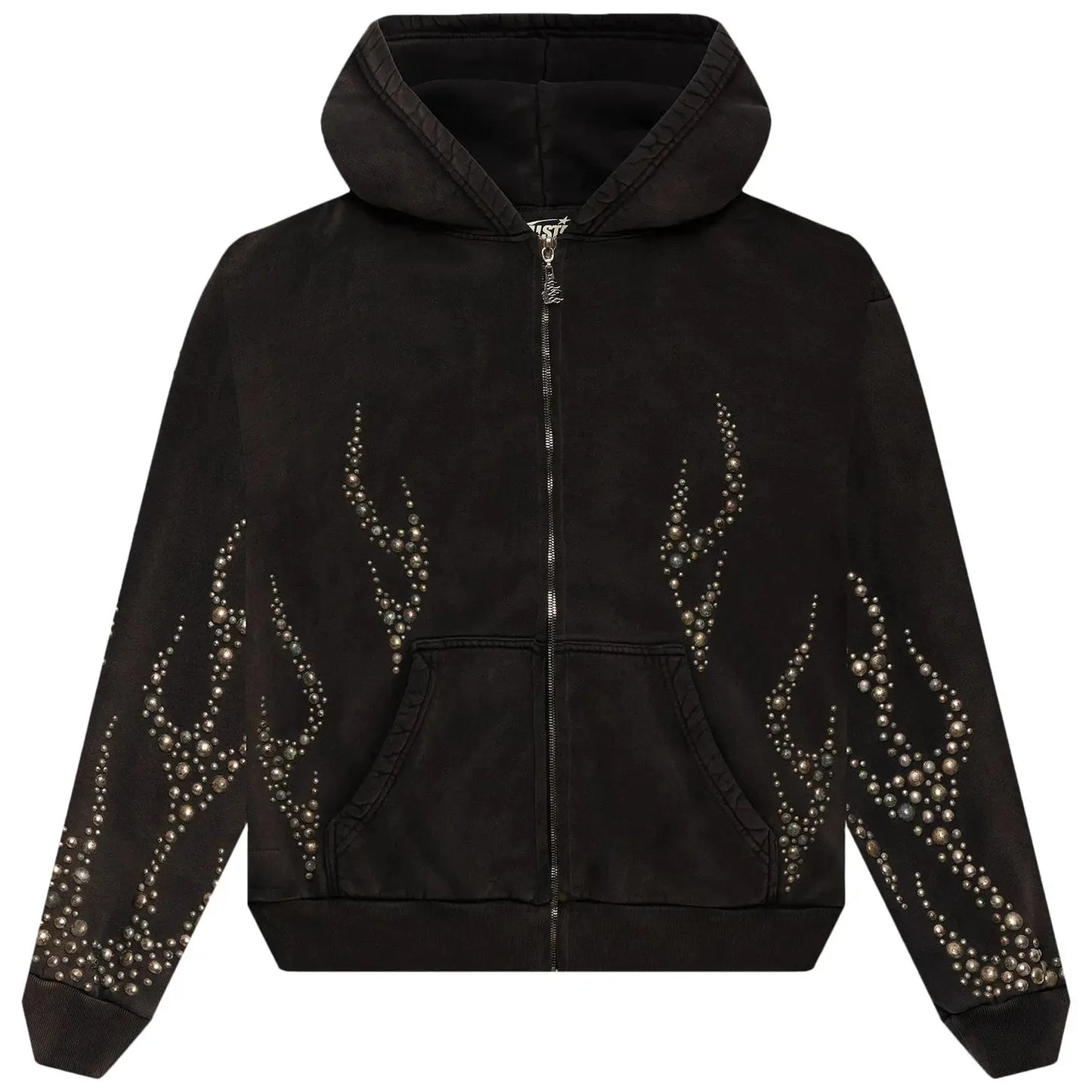 Hellstar Studded Flame Zip-Up Hoodie Black