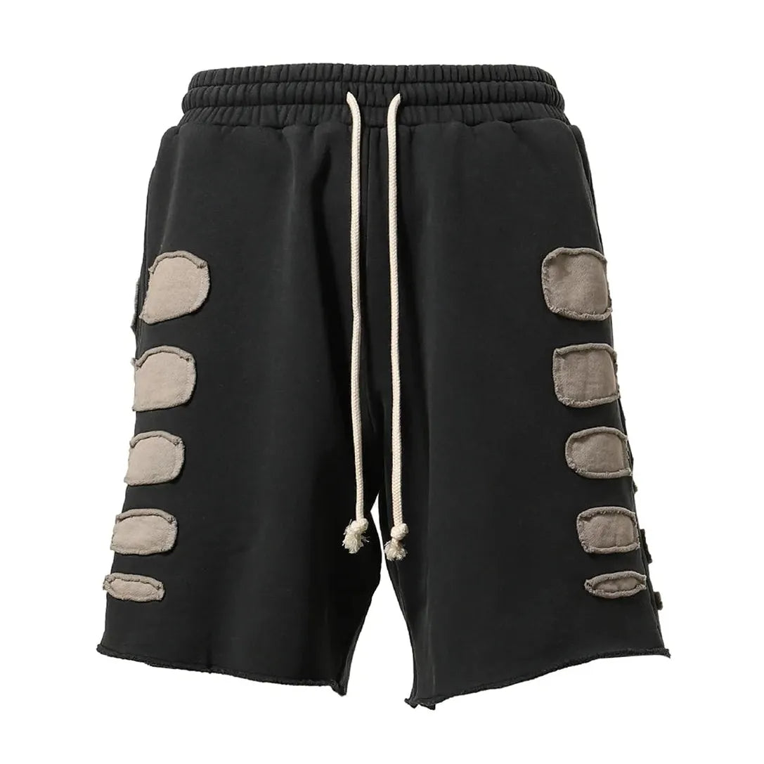 Satoshi Nakamoto Patchwork Moto Shorts Washed Black