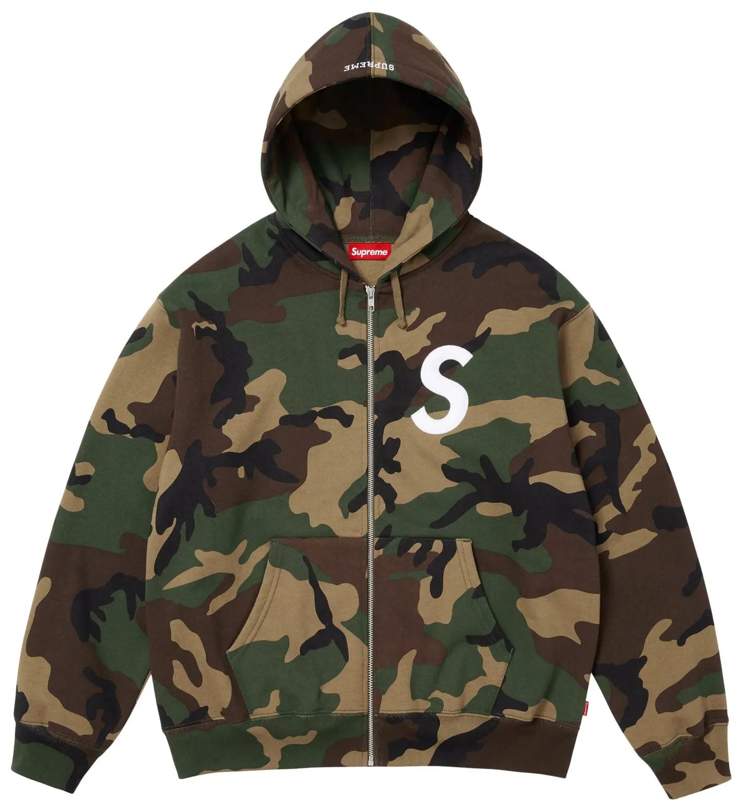 Supreme S Logo Zip-Up Hooded Sweatshirt Woodland Camo