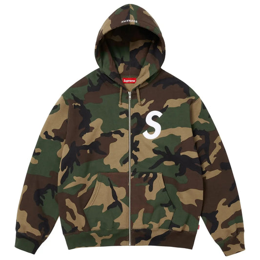 Supreme S Logo Zip-Up Hooded Sweatshirt Woodland Camo