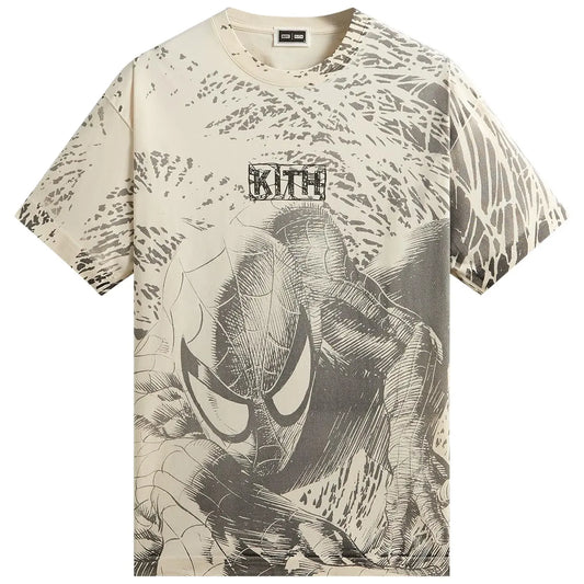 Kith x Marvel Spiderman All-Over Printed Vintage Tee Sandrift
