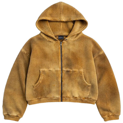 GV Gallery Raspberry Waffle Thermal Zip Up Mustard