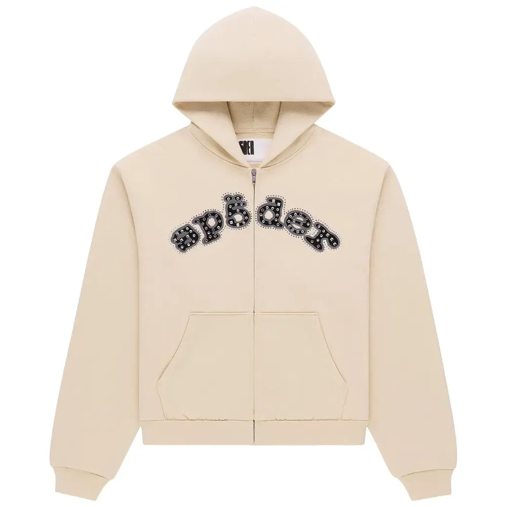 Sp5der Mixed Stone OG V2 Zip Hoodie Cream