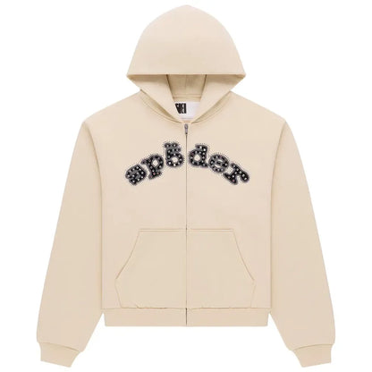Sp5der Mixed Stone OG V2 Zip Hoodie Cream