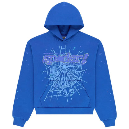 Sp5der Rhinestone Punk V2 Hoodie Blue