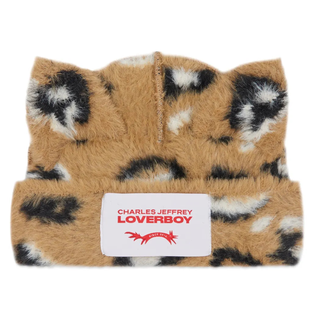 Charles Jeffrey LOVERBOY Fluffy Chunky Ears Beanie Brown Leopard