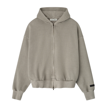 Fear of God Essentials Embroidered Classic Full Zip Hoodie Smoke Grey