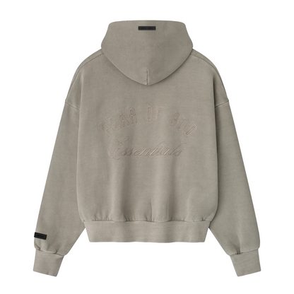 Fear of God Essentials Embroidered Classic Full Zip Hoodie Smoke Grey