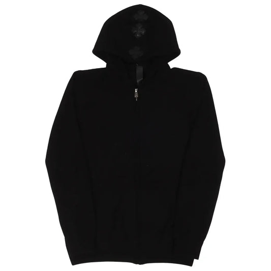 Chrome Hearts Cashmere Leather Cross Zip-Up Hoodie Black