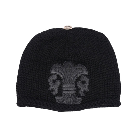 Chrome Hearts Leather Fleur Patch Knit Beanie Black