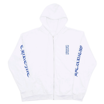 Chrome Hearts Vertical Logo Zip-Up Hoodie White/Blue