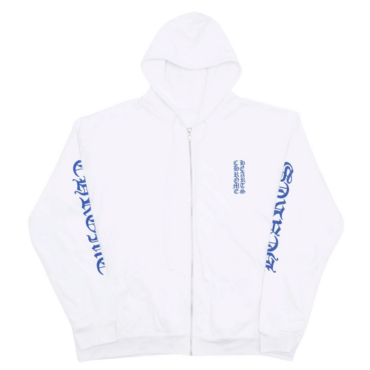 Chrome Hearts Vertical Logo Zip-Up Hoodie White/Blue