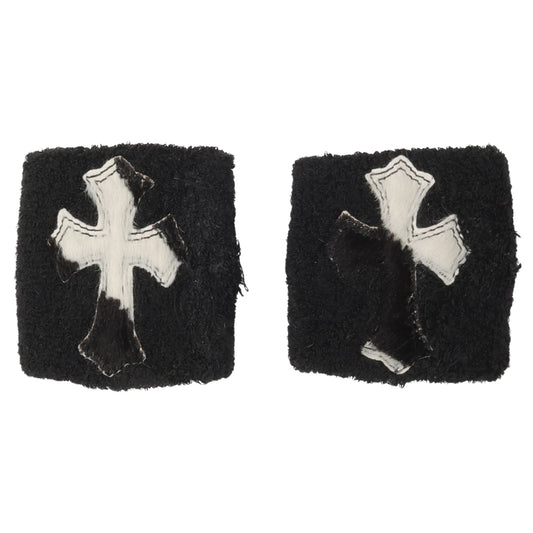 Chrome Hearts Zebra Calf Hair Cemetery Cross Patch Sweatband Black (Set of 2)
