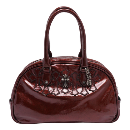 Chrome Hearts Patent Leather Galaxy Silver Cross Patch Bowling Bag Red