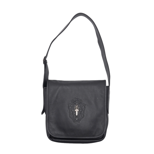 Chrome Hearts Dagger Embellished Leather Messenger Bag Black